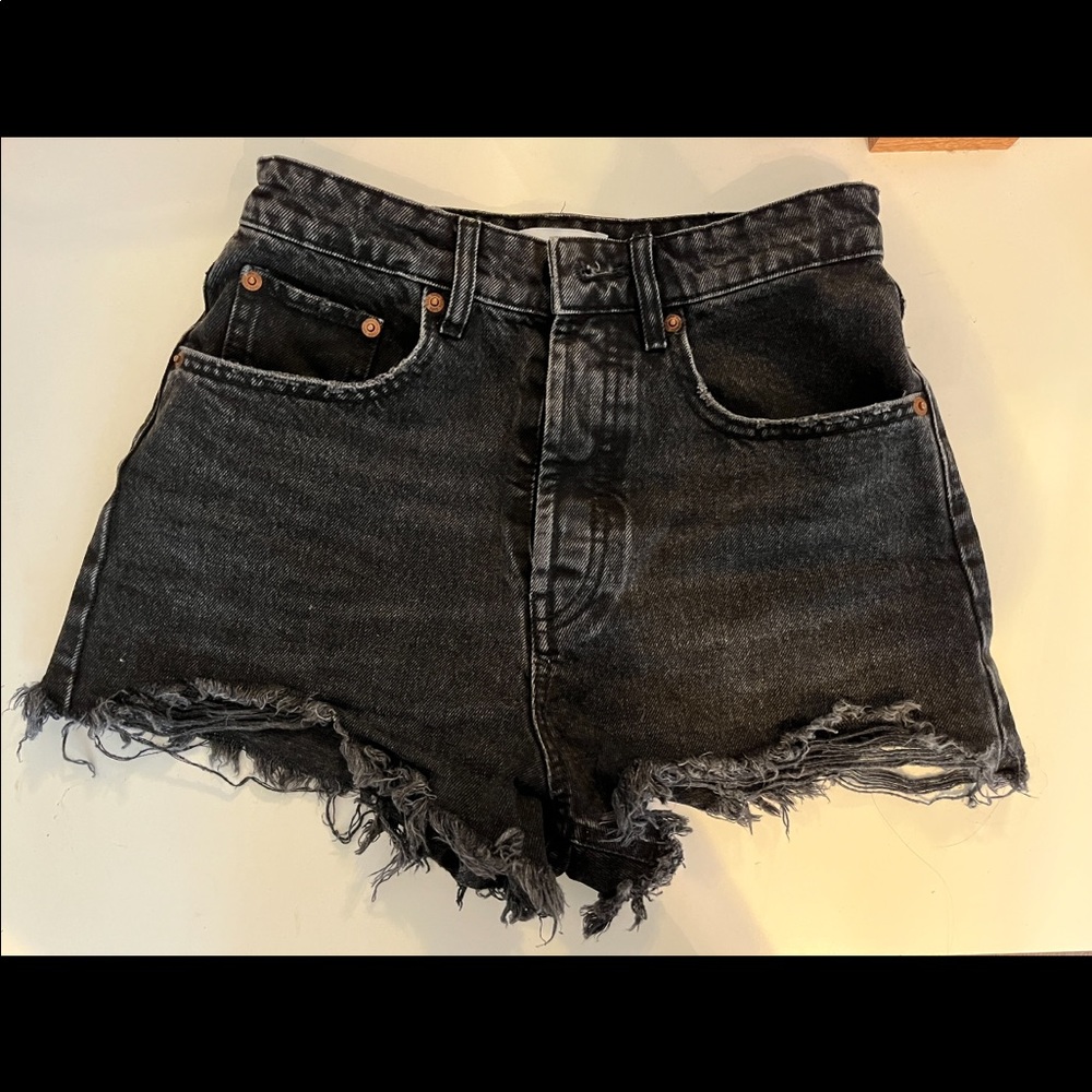 Zara high waisted cut off black denim shorts distressed